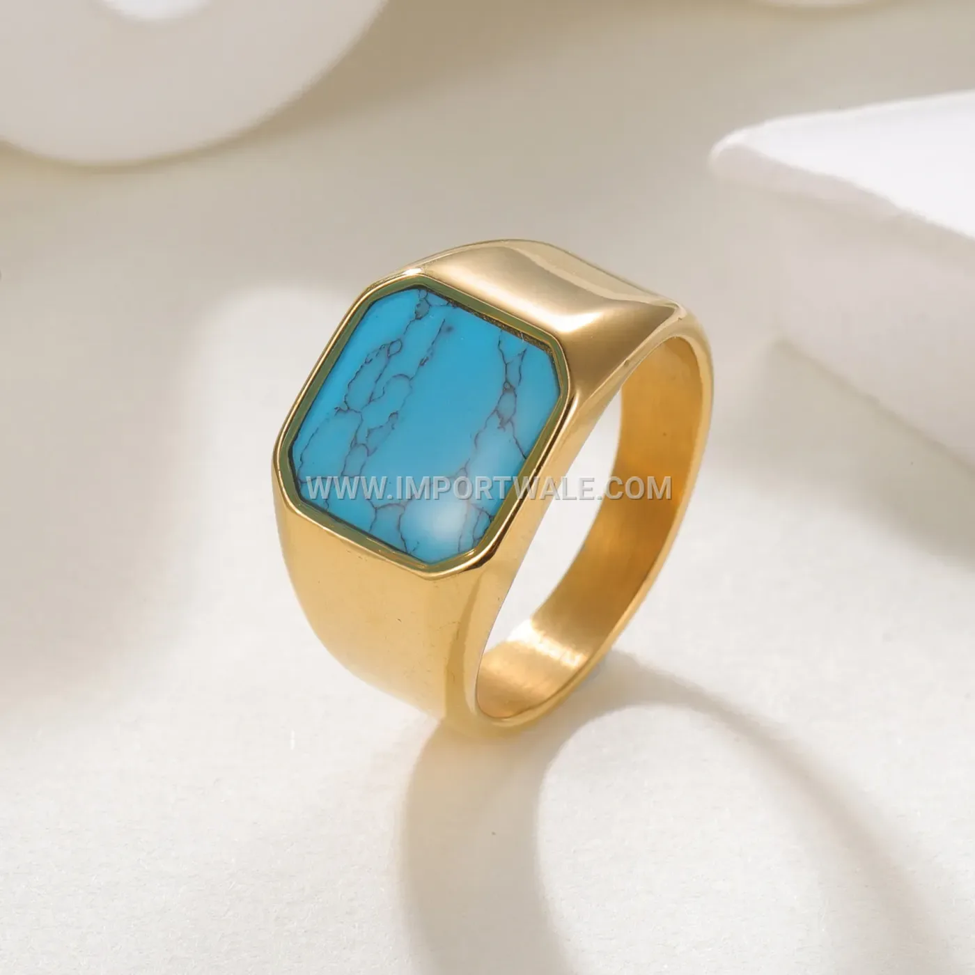 Vintage Turquoise Inlay Titanium Steel Signet Ring