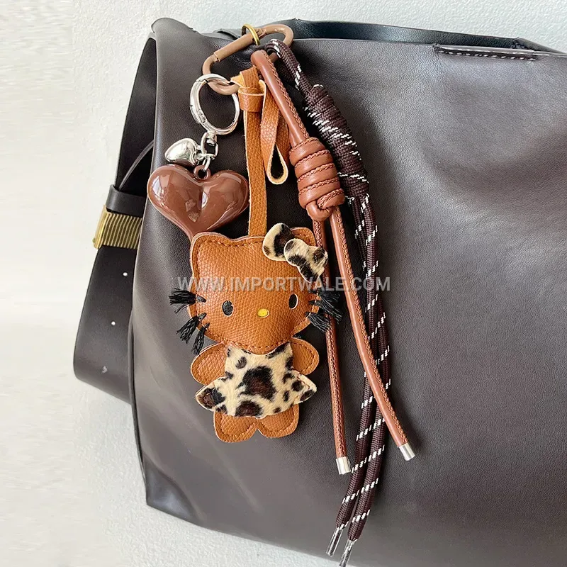 Leopard Print Faux Leather Cartoon Character Bag Creative Key chains Keyring