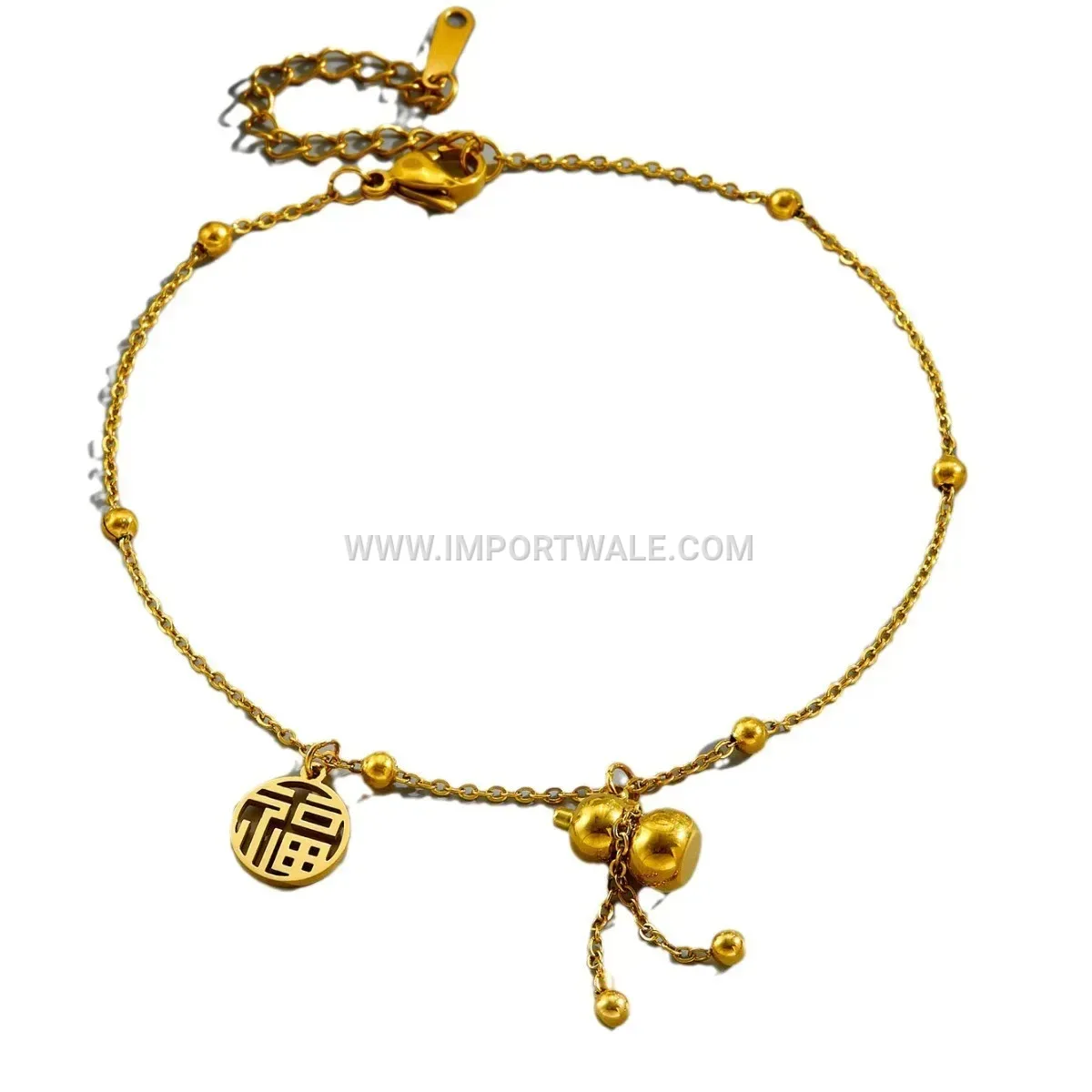 Gold Titanium Steel Gourd Motif Anti Tarnish Anklet