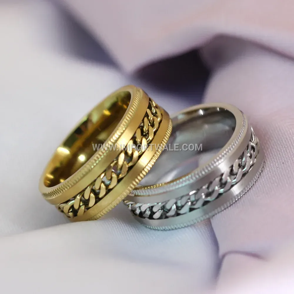 Vintage Style Stainless Steel Chain Inset Band Ring