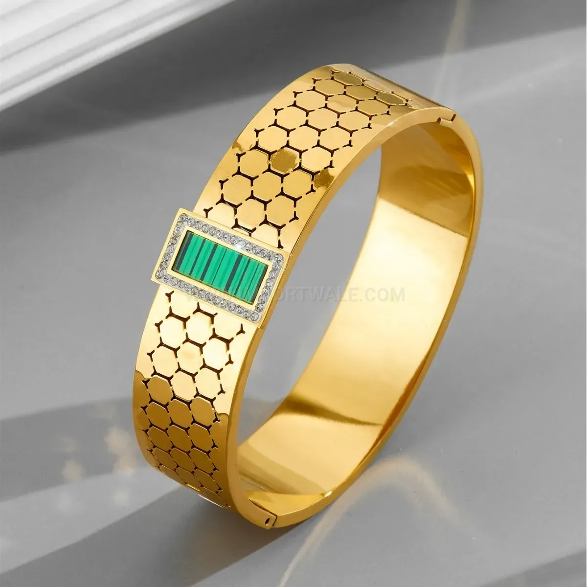 Mother of Pearl and Cubic Zirconia Titanium Steel Bangle Bracelet