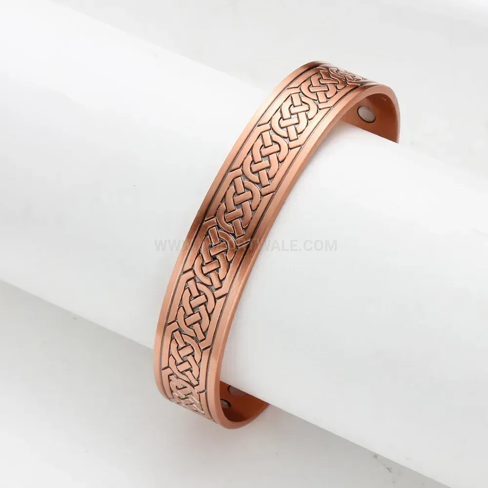Braided Knot Red Copper Magnetic Bio Open Bracelet