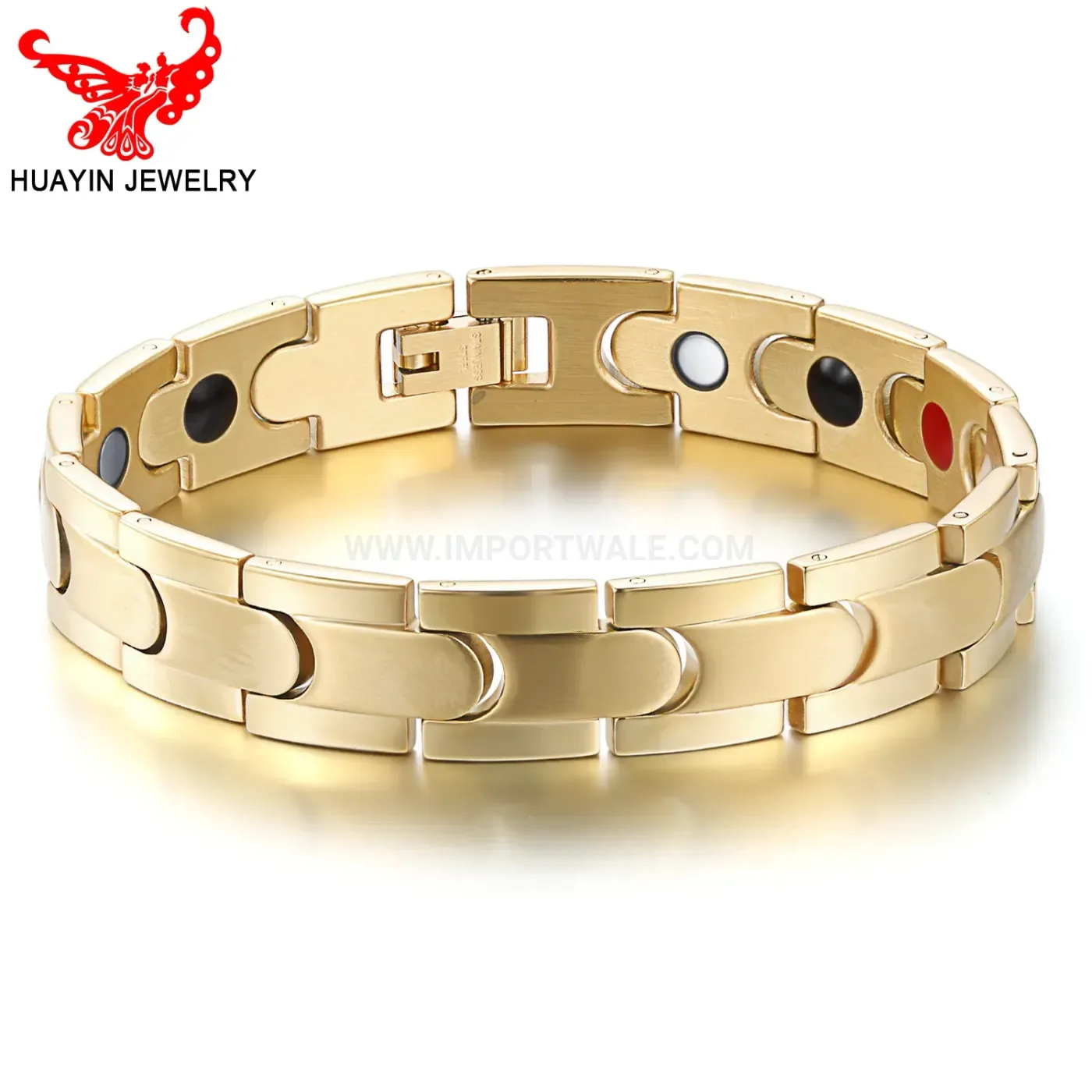 Designer Men's Wide Titanium Steel Bio Magnetic Link Bracelet