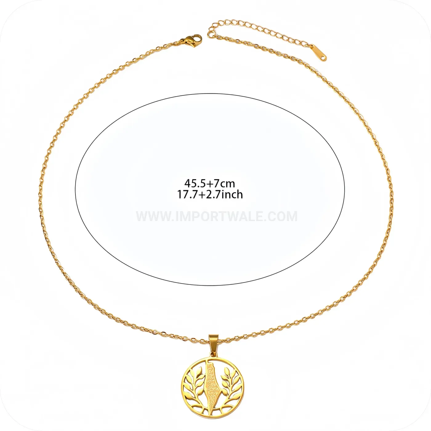 Designer Stainless Steel Palestine Map and Olive Branch Pendant Necklace