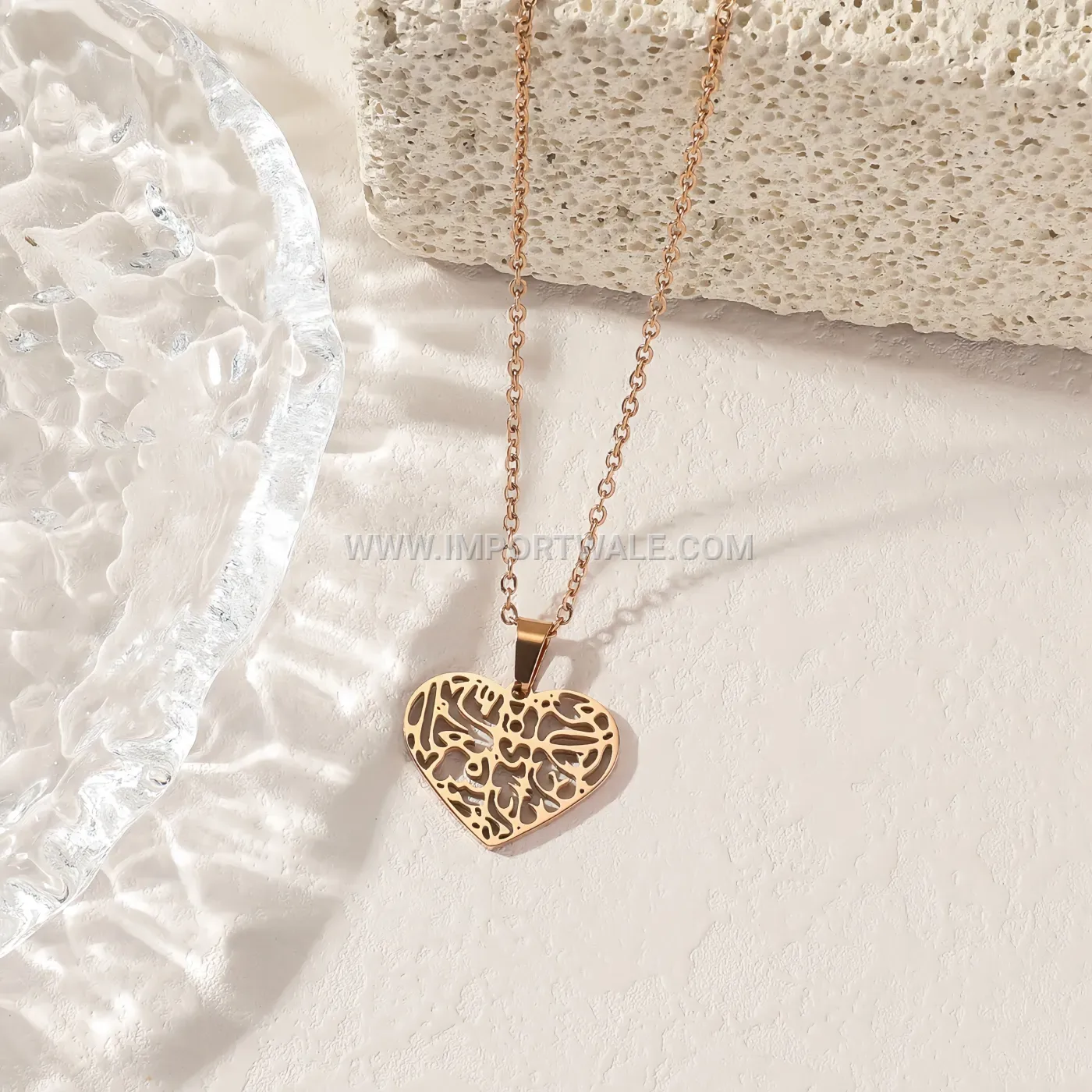 Stainless Steel Heart Pendant Necklace with Arabic Calligraphy