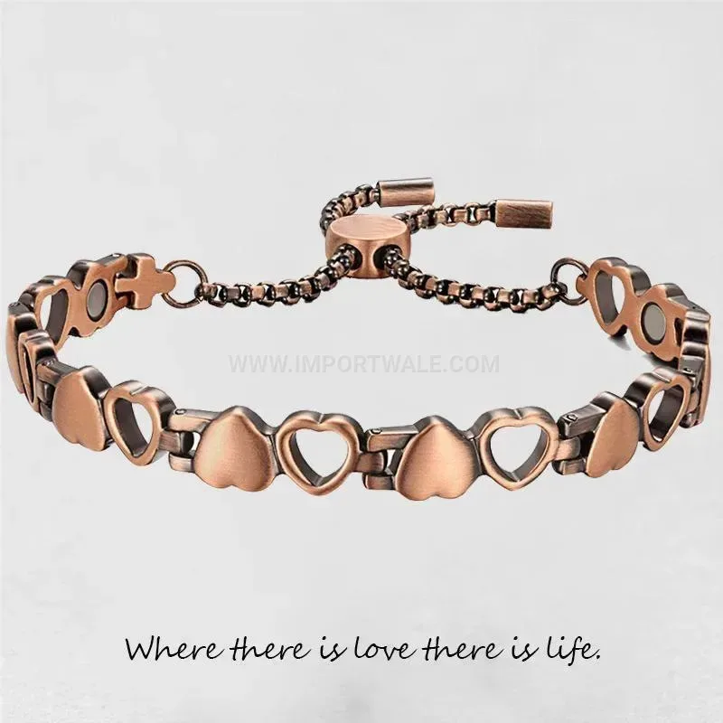 Stylish Vintage Heart Cutout Red Copper Magnetic Energy Bracelet