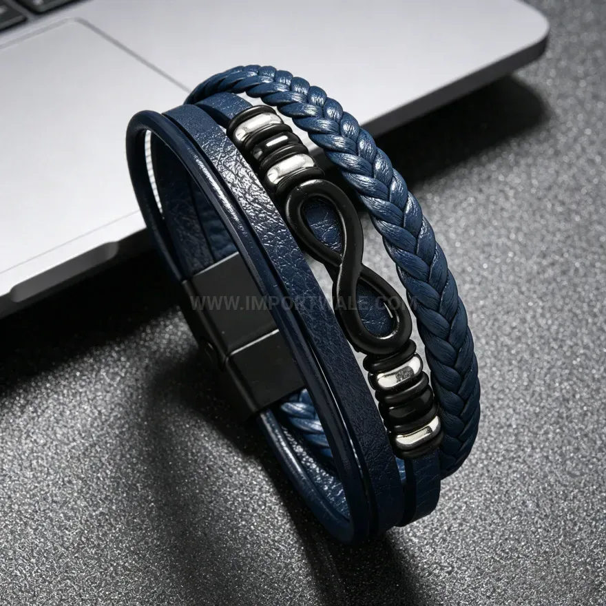 Chic Braided PU Leather Infinity Charm Bracelet With Magnetic Clasp