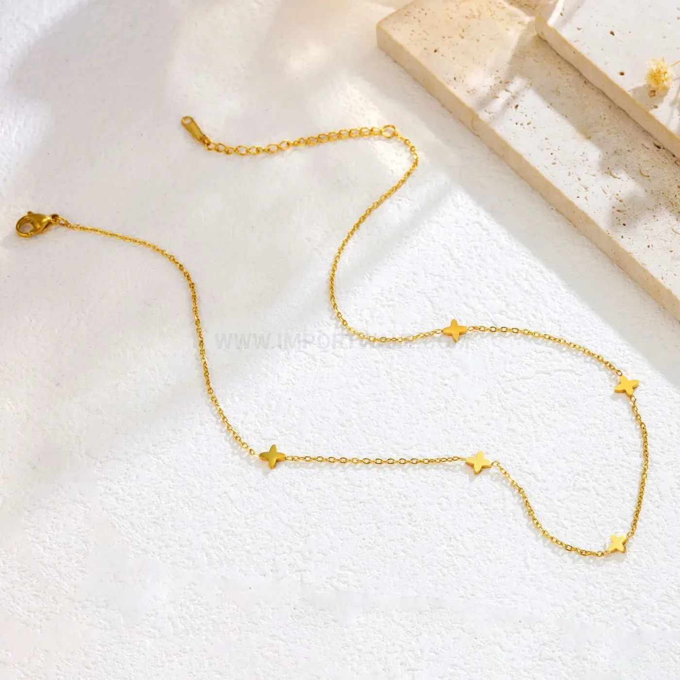 Gold Stainless Steel Five-Star Layering Chain Necklace