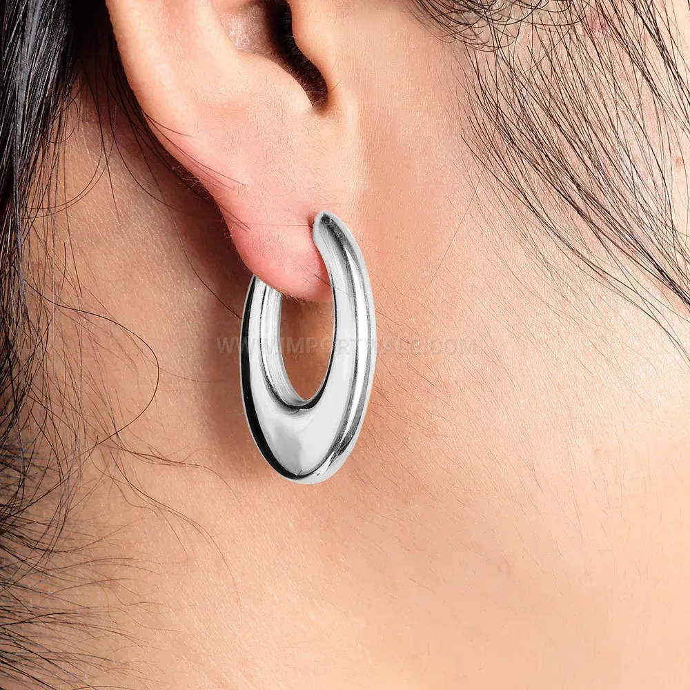 Designer Geometric 30mm Oval Stainless Steel Statement Hoop Earrings