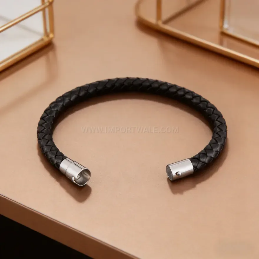 Elegant Minimalist Woven Leather Wristband with Magnetic Clasp