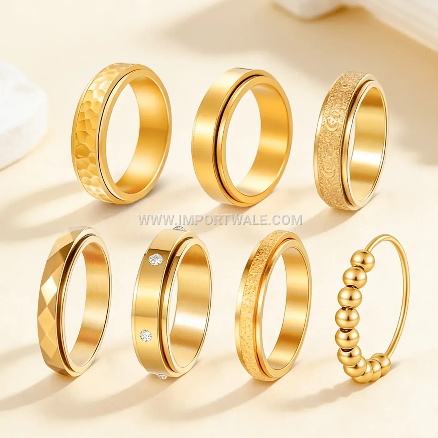 Frosted Zirconia Spinning Stainless Steel Ring Set