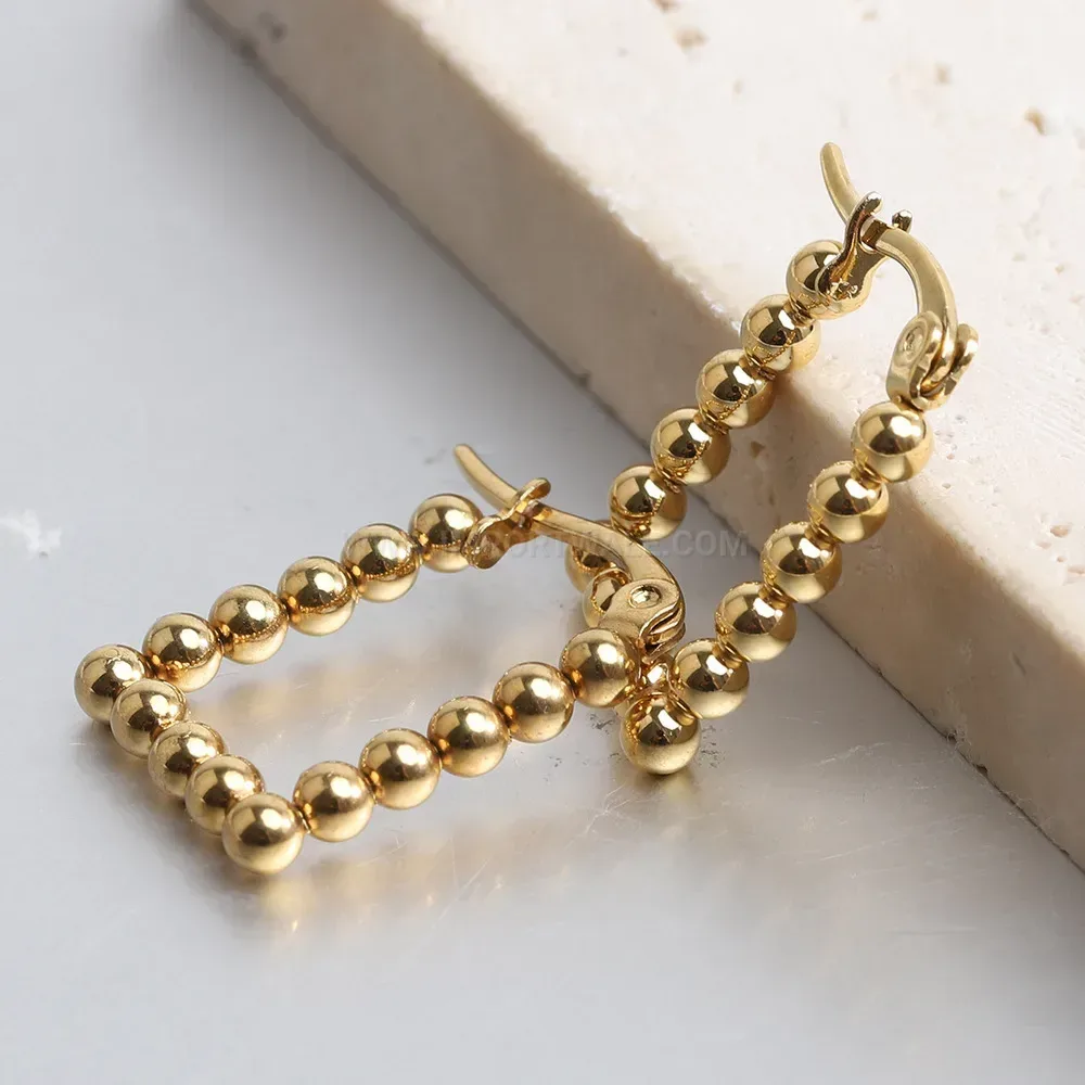 Chic Geometric Square Bead Stainless Steel Stud Earrings