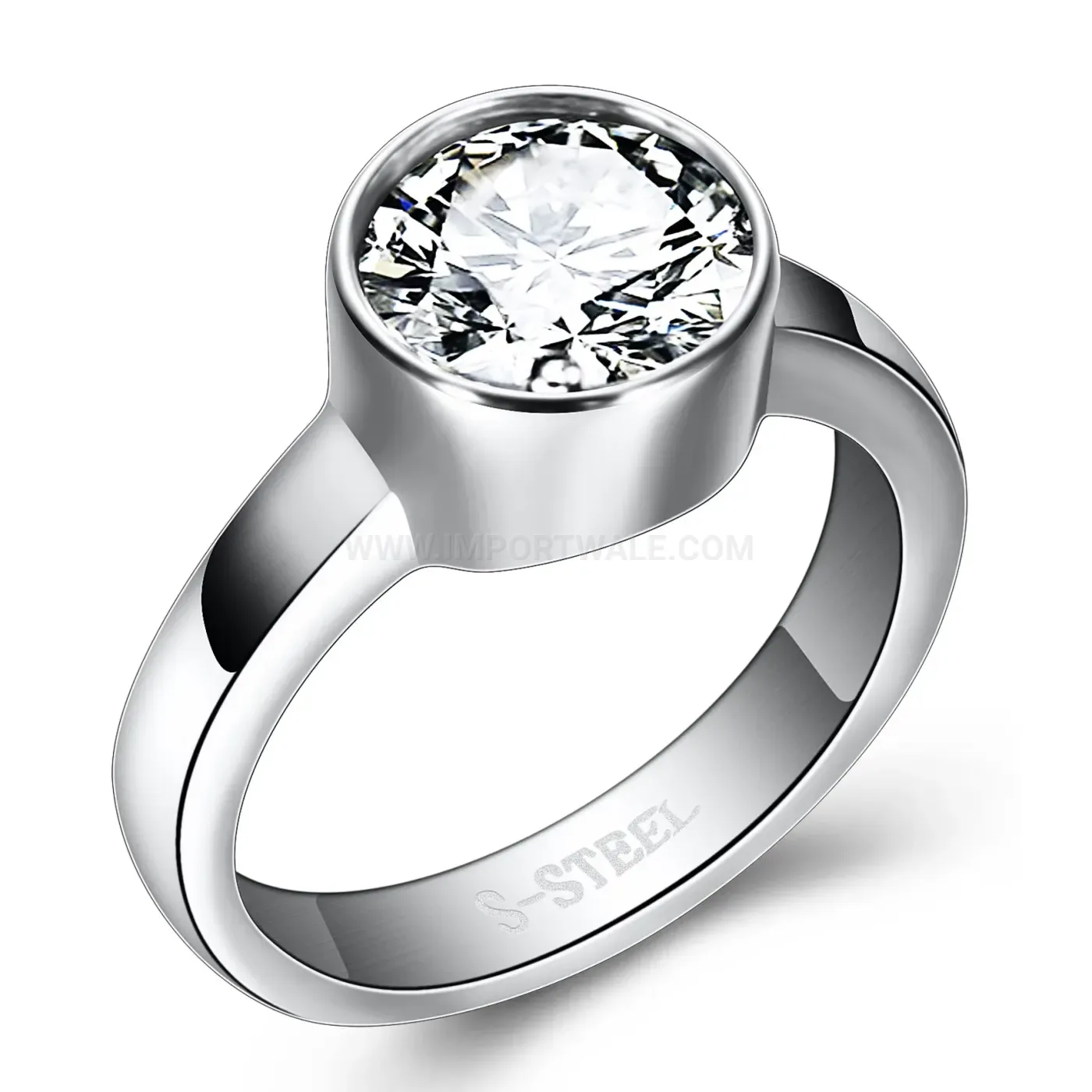Single Zirconia Inlaid Stainless Steel Solitaire Ring