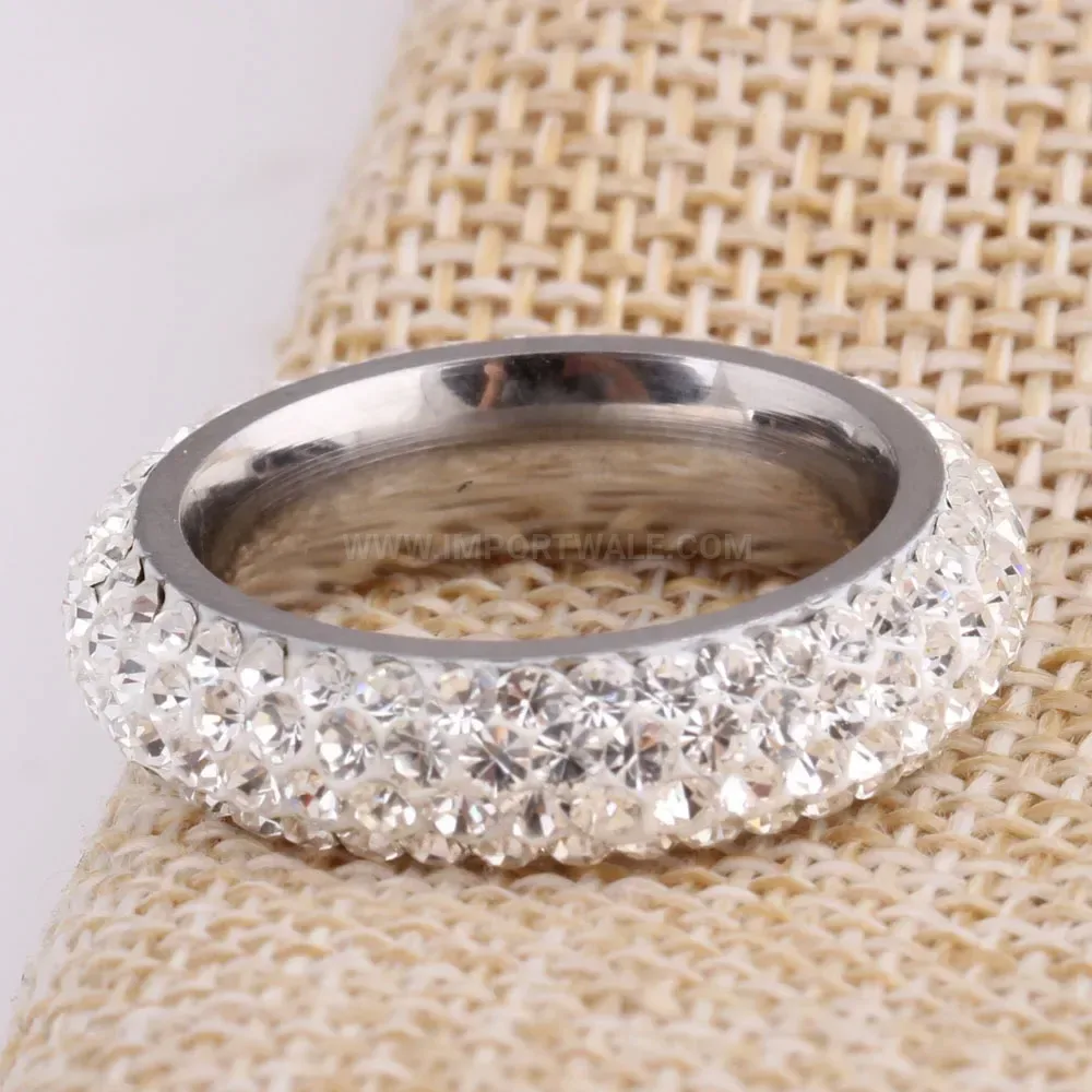 Four Row Crystal Inlaid Stainless Steel Band Ring