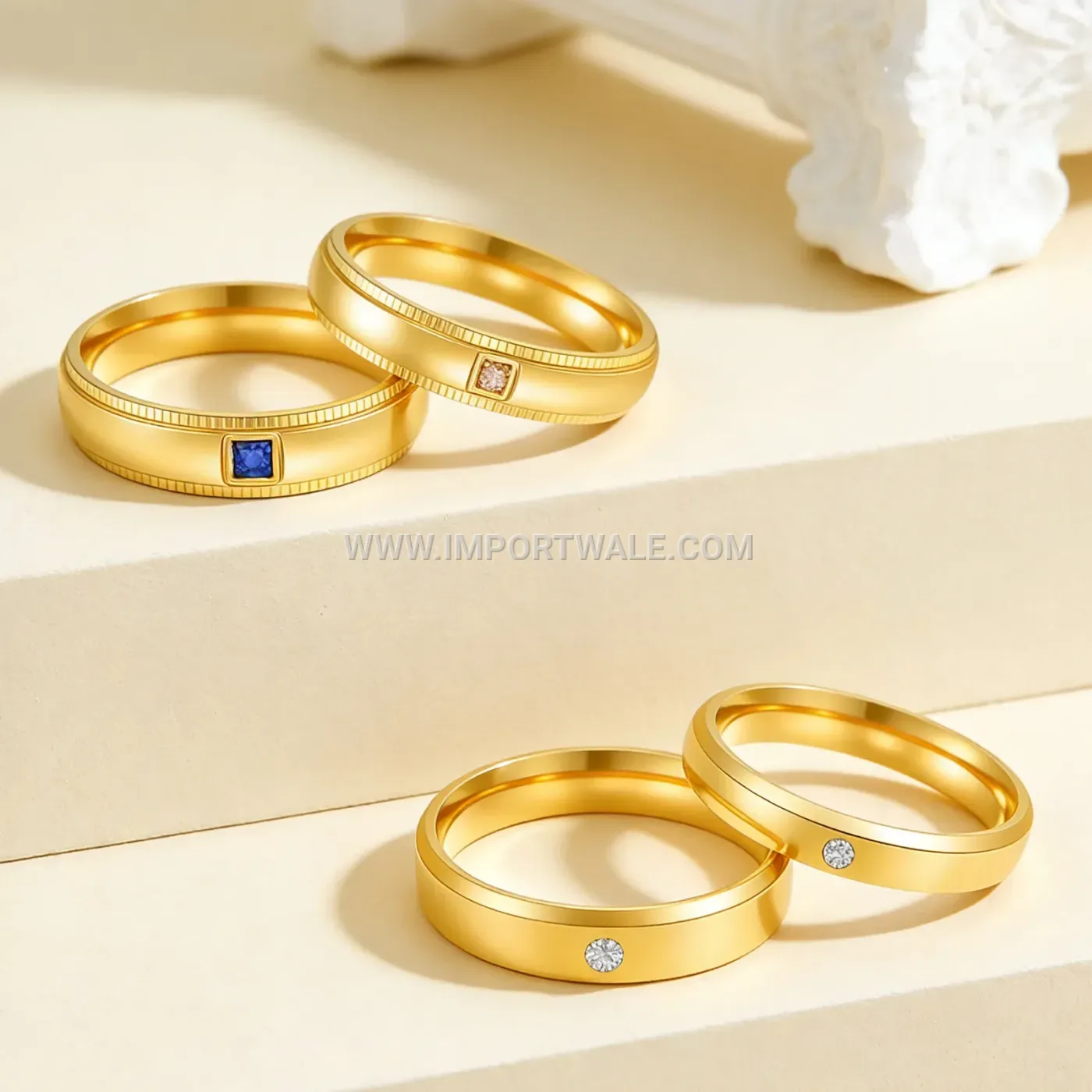 Minimalist Rhinestone Accent Stainless Steel Couple Band