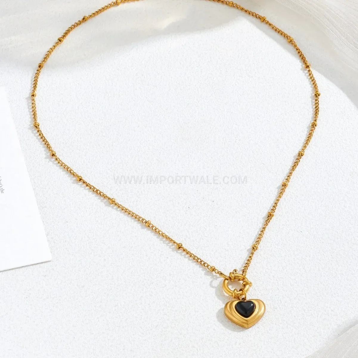 Modern Vintage Gold Heart Mother of Pearl Pendant Stainless Steel Necklace
