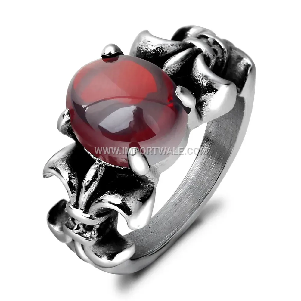 Dark Gothic Gemstone Stainless Steel Band Ring