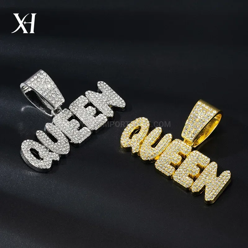 Designer Full Rhinestone Queen Letter Alloy Statement Pendant