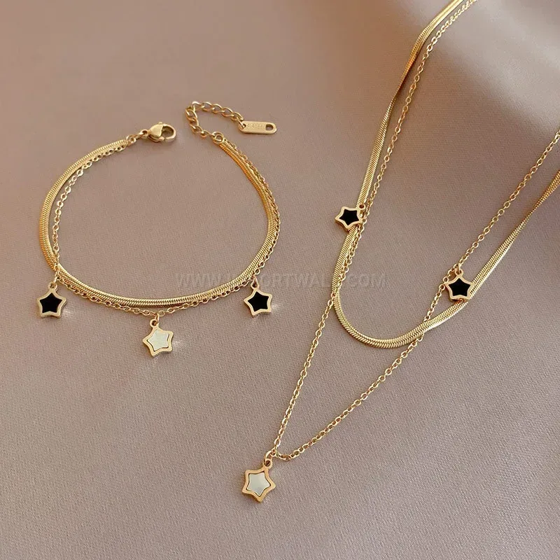 Trendy Gold Titanium Steel Shell Star Pendant Necklace