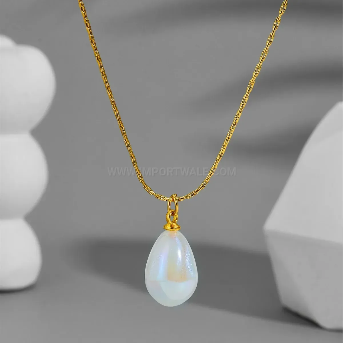 Modern Minimalist Titanium Steel Waterdrop Pearl Pendant Necklace