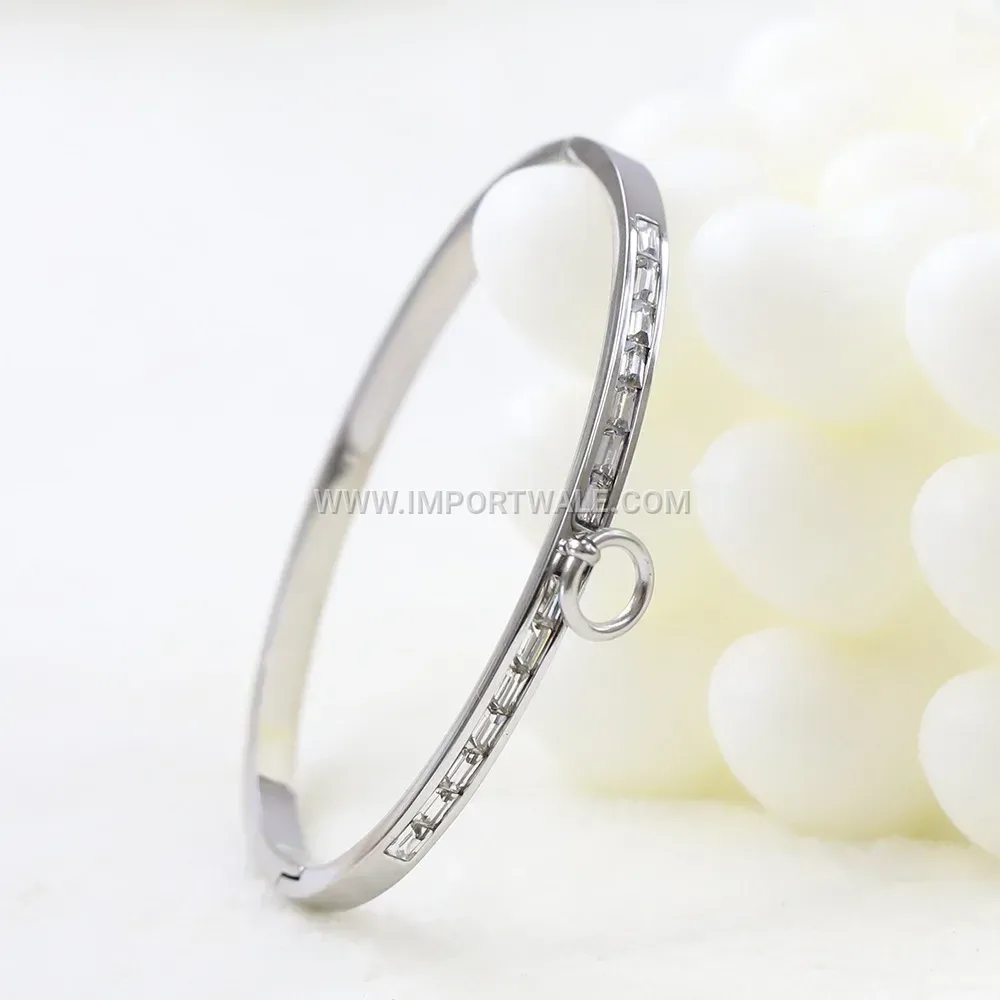 Single Row Cubic Zirconia Stainless Steel Bangle Bracelet