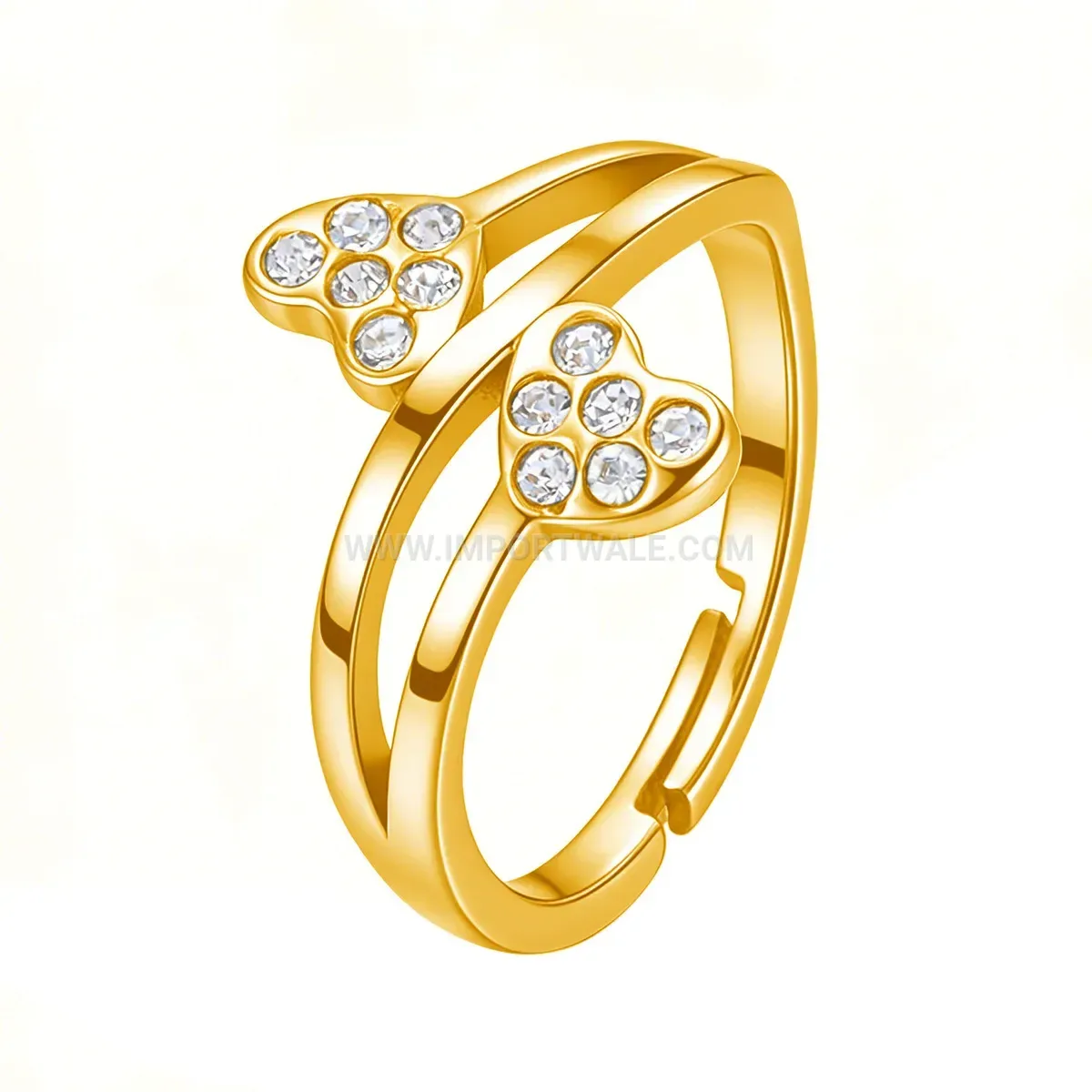 Double Heart Pave Open Adjustable Stainless Steel Ring