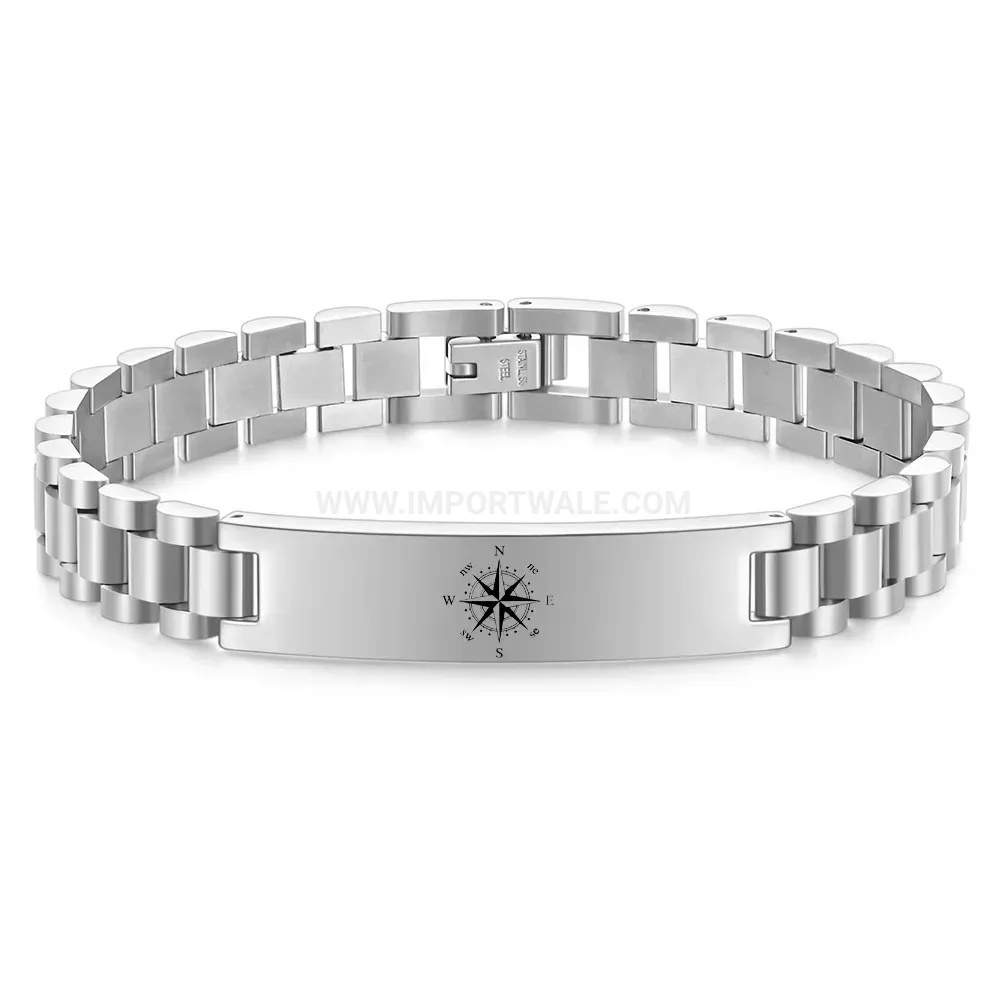 Men's Stainless Steel Watch Band Style Curved Plate Compass Bracelet