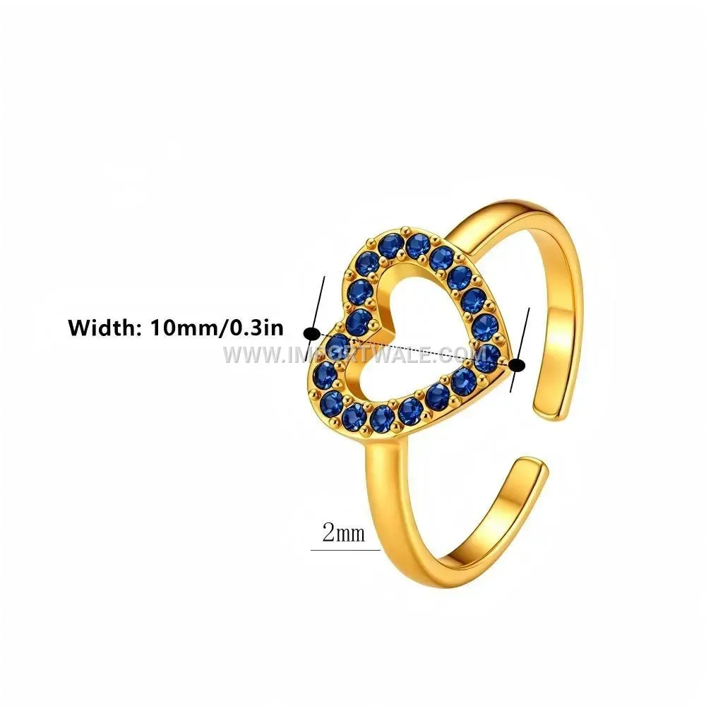 Hollow Open Heart Zircon Stainless Steel Statement Ring