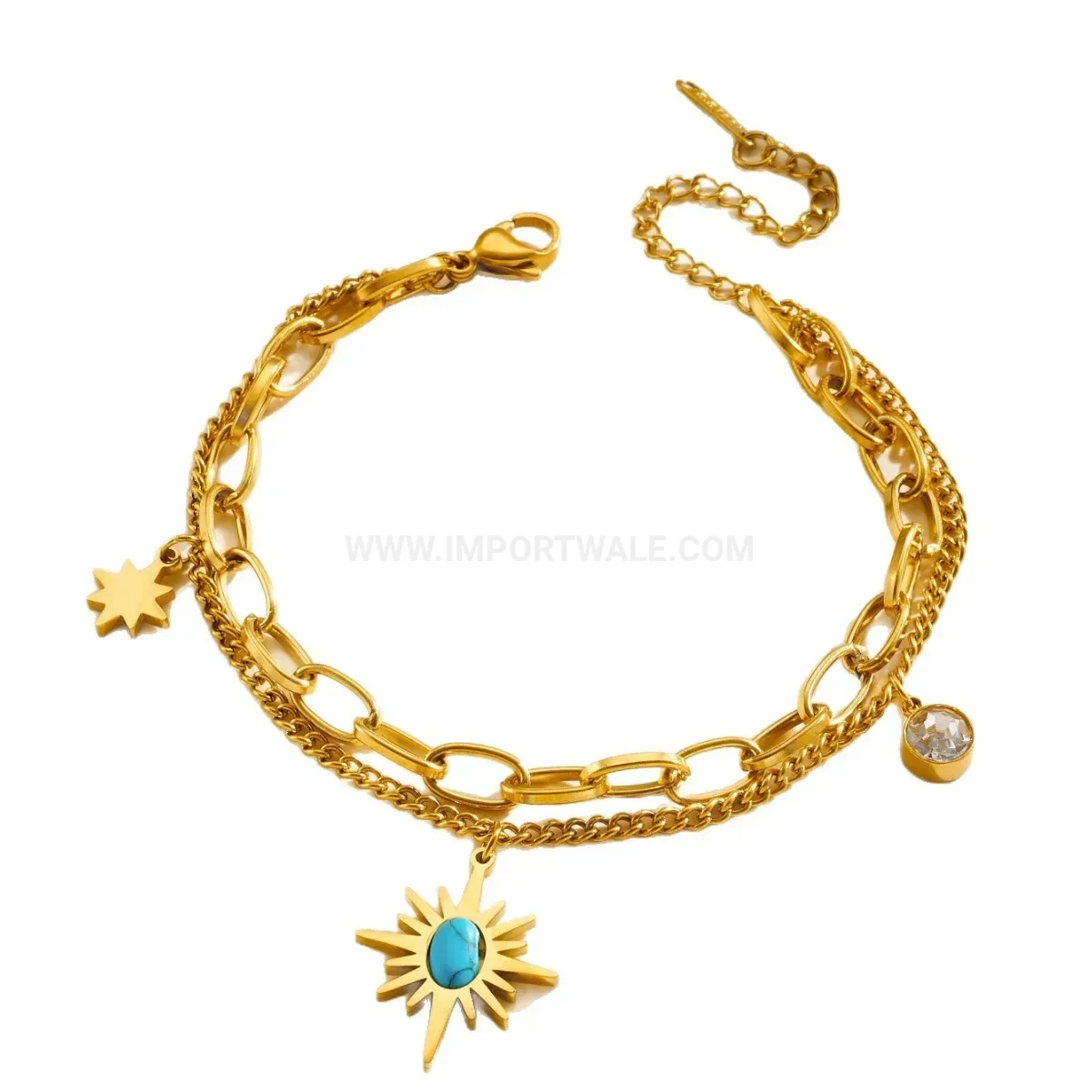 Gold Plated Stainless Steel Celestial Sun Motif Bracelet