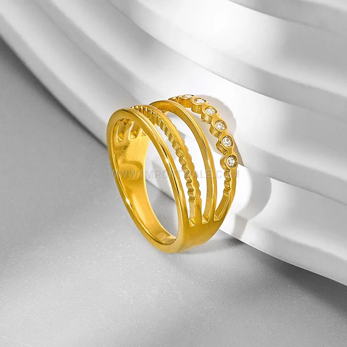 Pave Crystal Gold Plated Stainless Steel Circular Ring