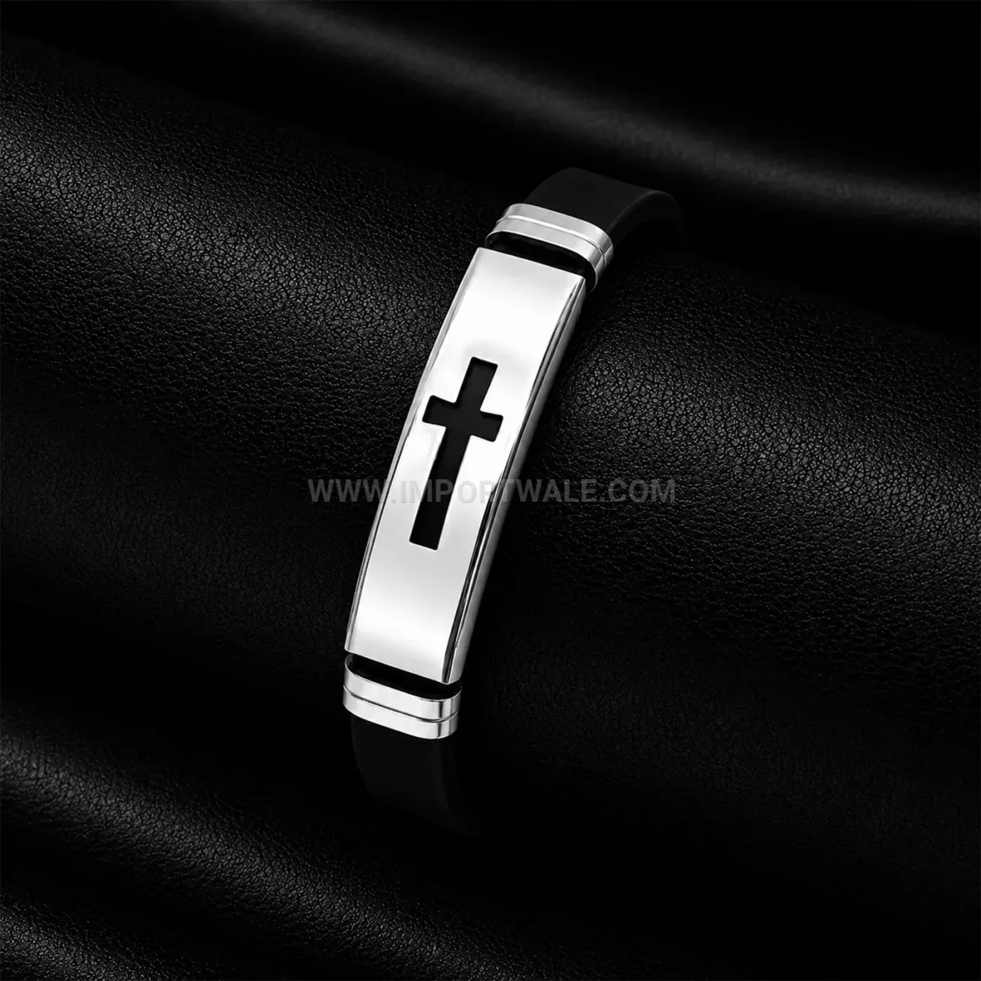 Adjustable Polished Stainless Steel Cross Motif Cuff Bracelet
