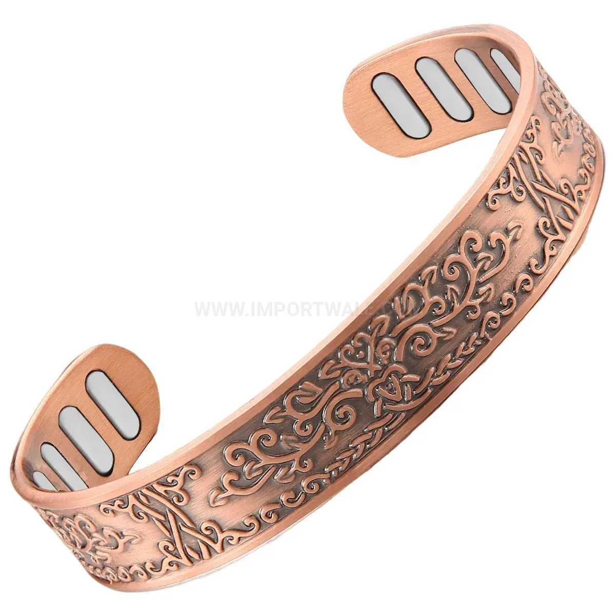 Retro Tree of Life Engraved Copper Open Magnetic Cuff Bracelet