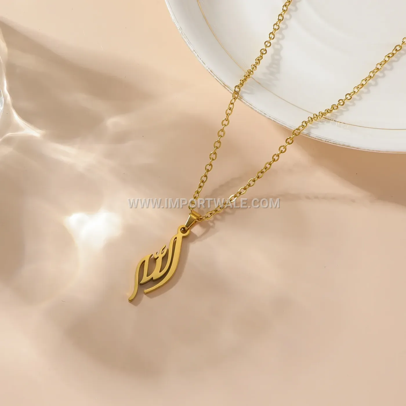 Stainless Steel Calligraphy Centerpiece Inscription Pendant Necklace