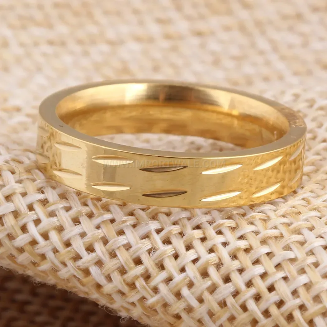 Stylish Wave Textured 18K Gold Plated Stainless Steel Ring