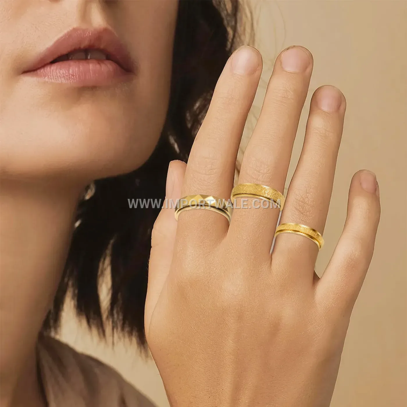 Frosted Zirconia Spinning Stainless Steel Ring Set