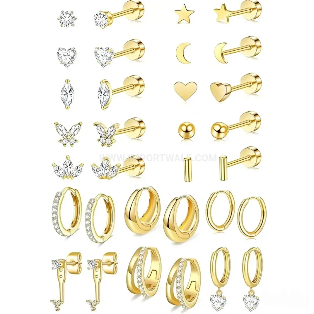 Designer Retro Stainless Steel Assorted Piercing Hoop Earring Set