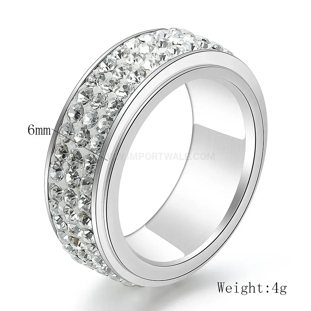 Triple Row Rhinestone Stainless Steel Band Ring