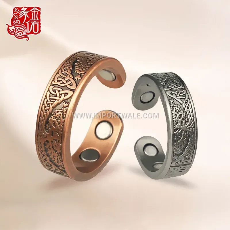 Tree of Life Adjustable Red Copper Magnetic Open Ring