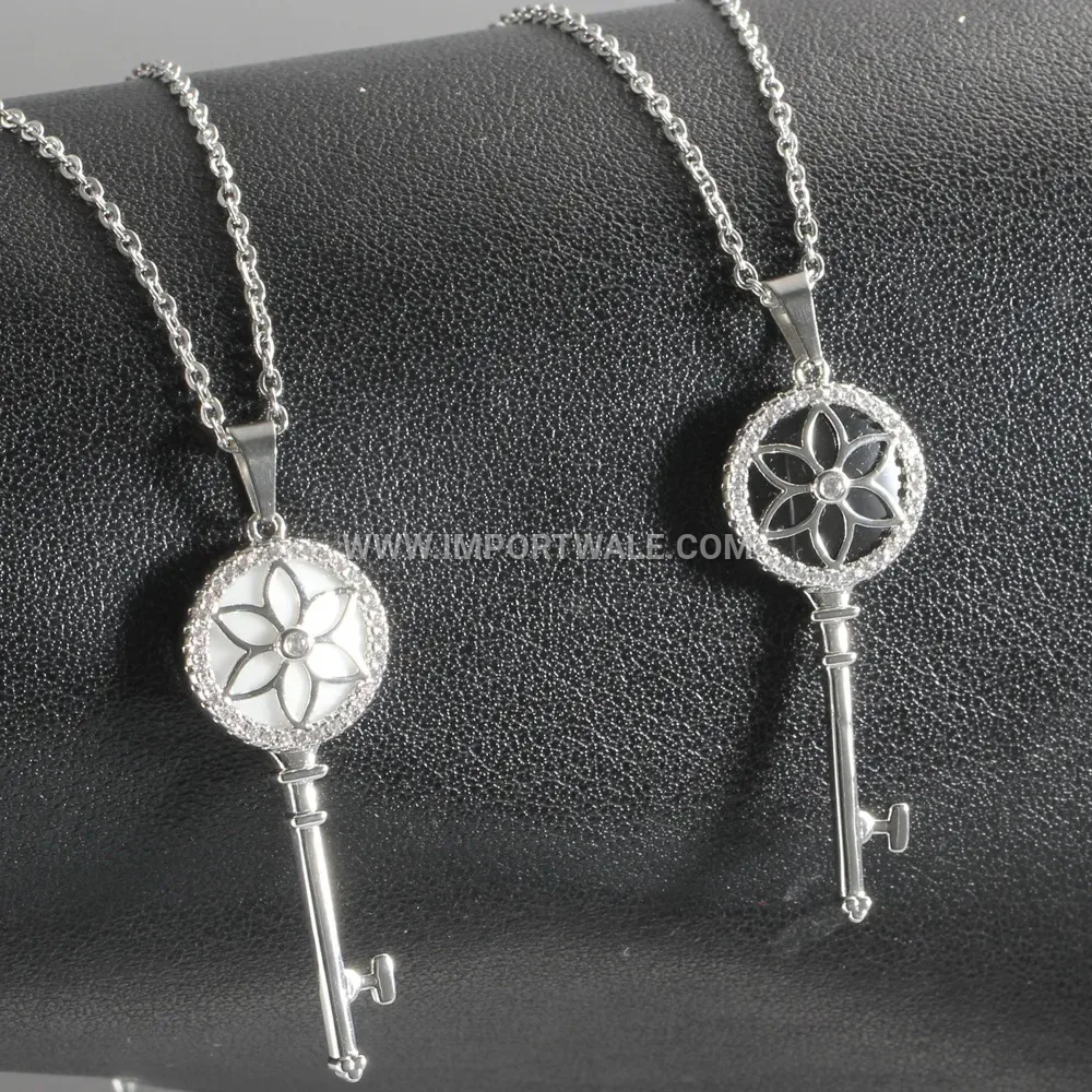 Rhinestone Key Pendant Stainless Steel Necklace for Women