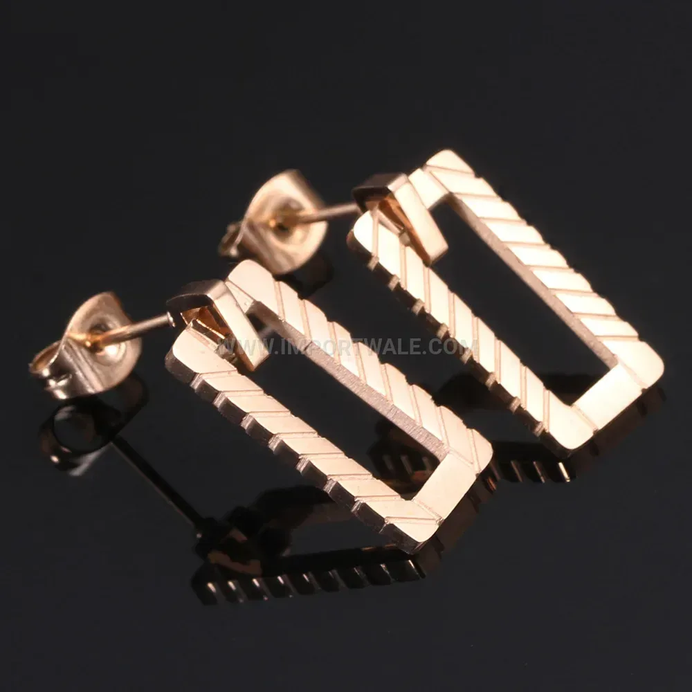 Minimalist Geometric Striped Rectangular Stainless Steel Earrings