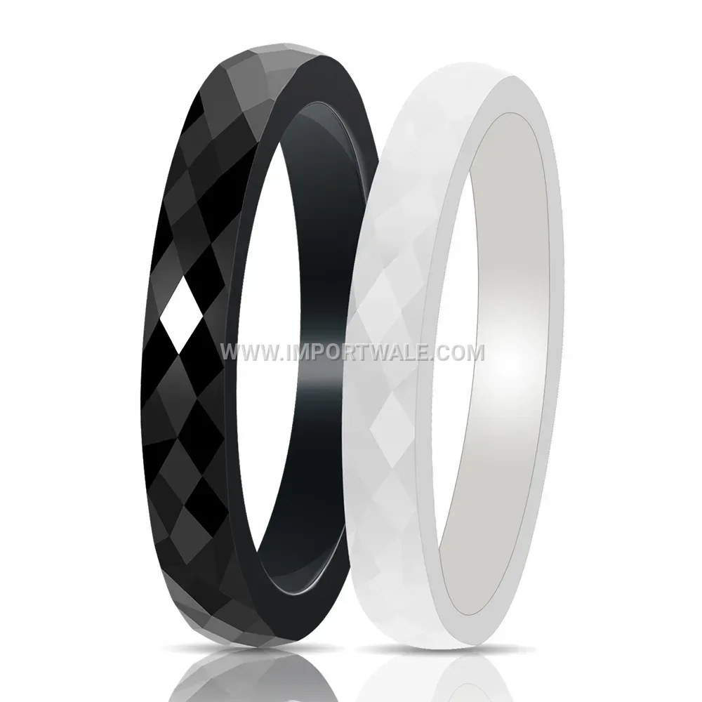 Faceted Geometric Polished Ceramic Slim Band 3mm