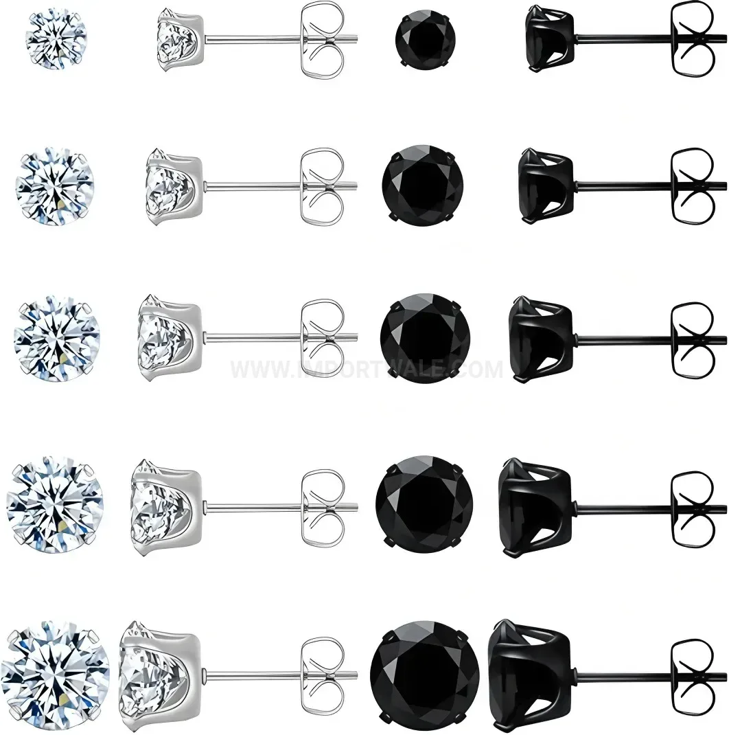 Chic Four-Prong Zirconia Stainless Steel Piercing Stud Set