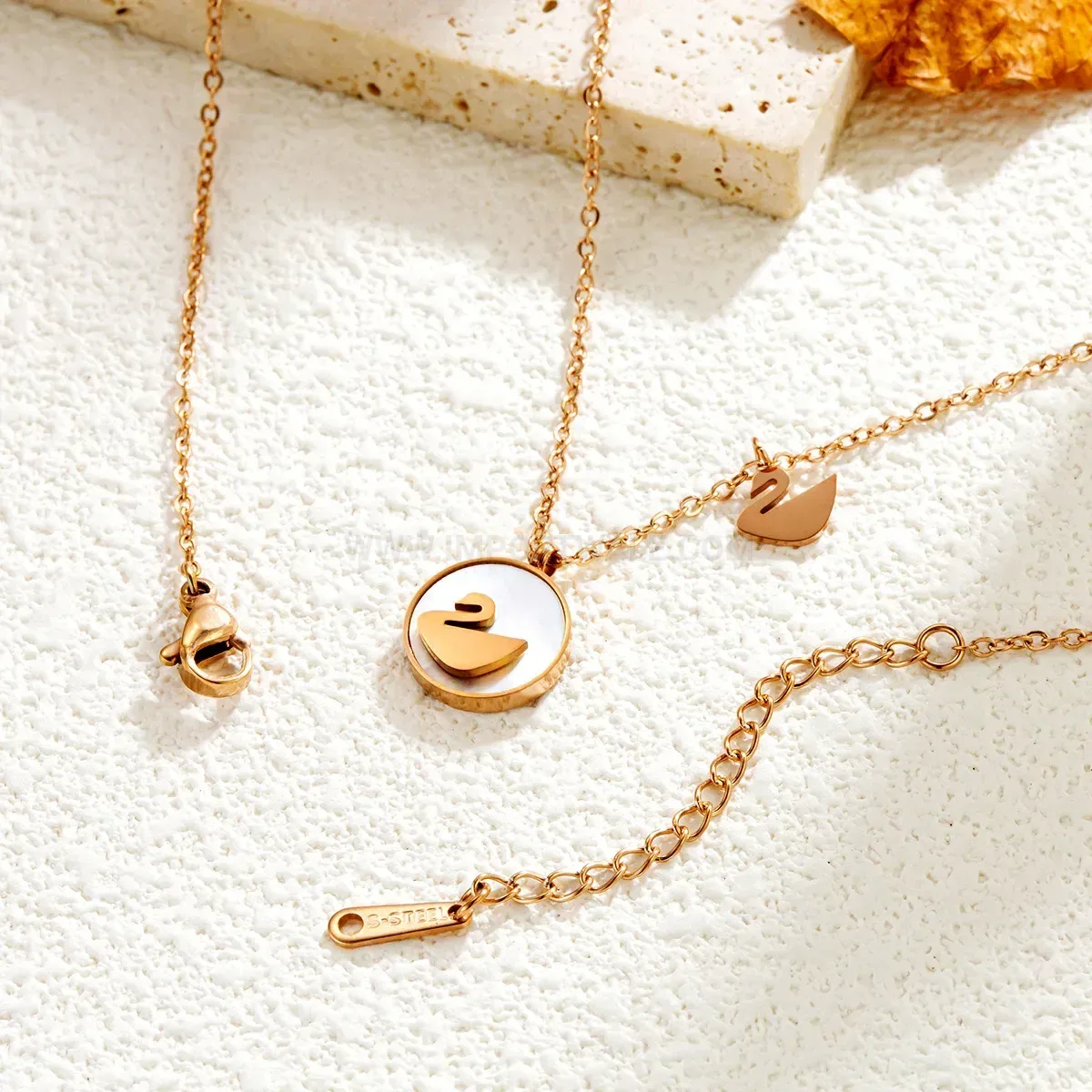 Double Sided Enamel Pendant Titanium Steel Necklace