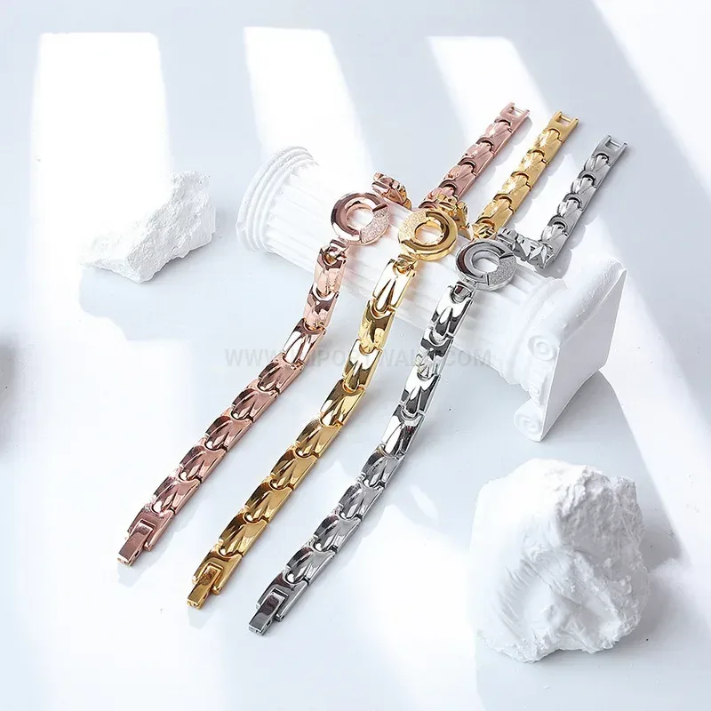 Fashion Zircon Crystal Safety Buckle Bio Magnetic Titanium Bracelet