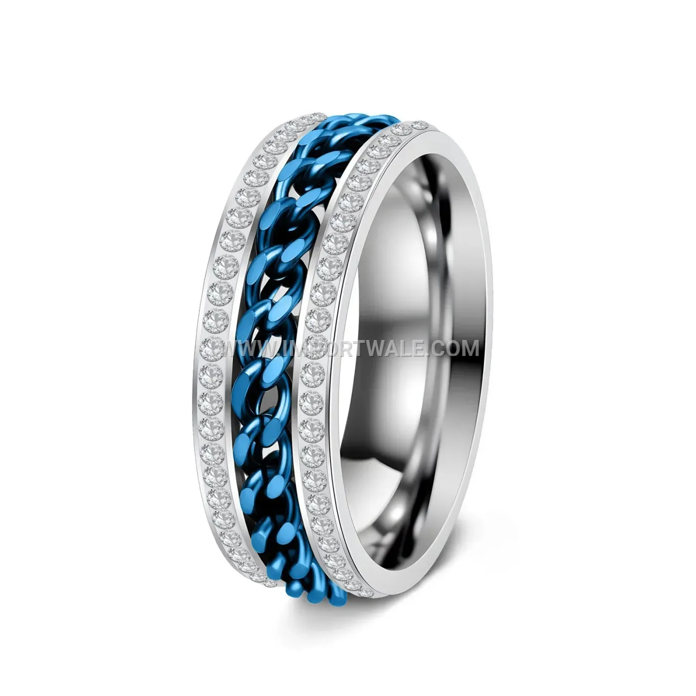 Double-Row Rhinestone Rotating Chain Band Ring