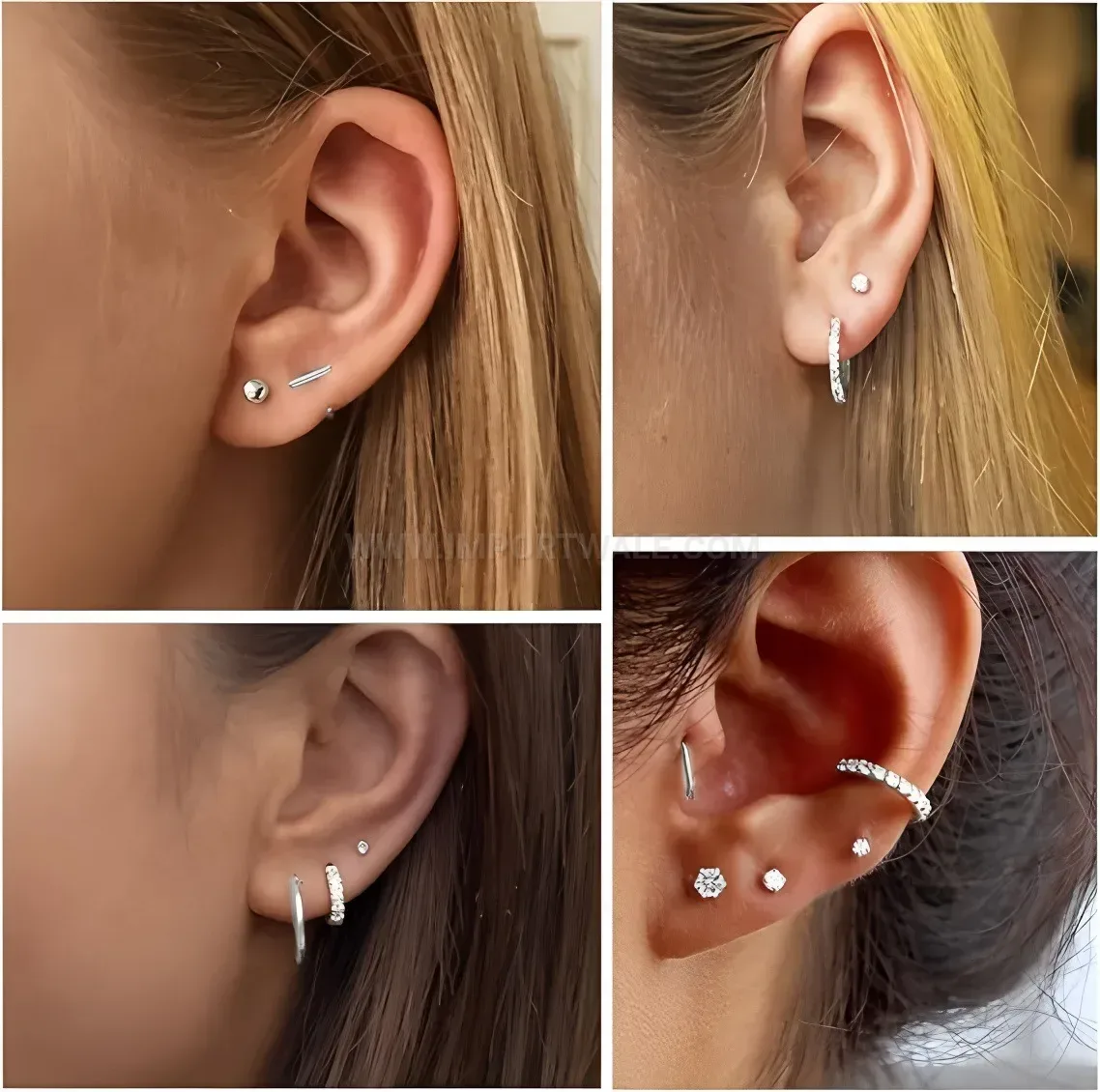 Classic Sparkling Zircon Stainless Steel Cartilage Piercing Earring Set