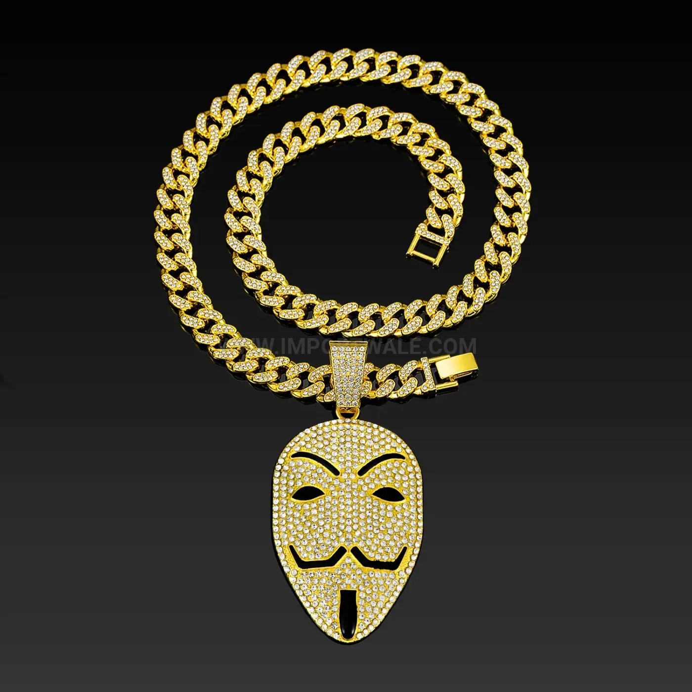 Rhinestone V Mask Alloy Hip Hop Pendant Necklaces