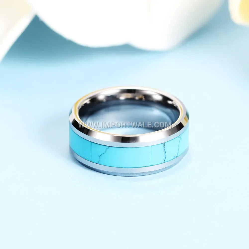 Tungsten Steel Inlaid Turquoise Stainless Steel Ring
