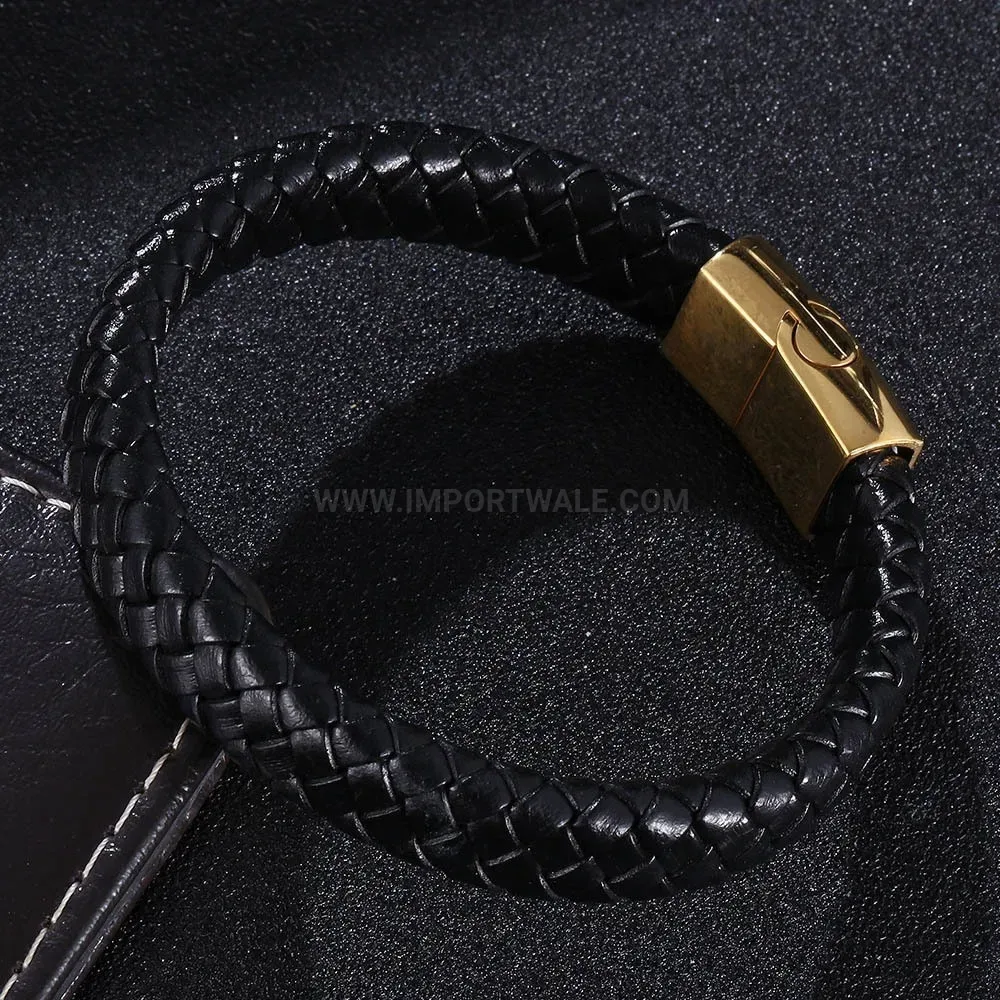Minimalist Woven Leather Band with Magnetic Stainless Clasp