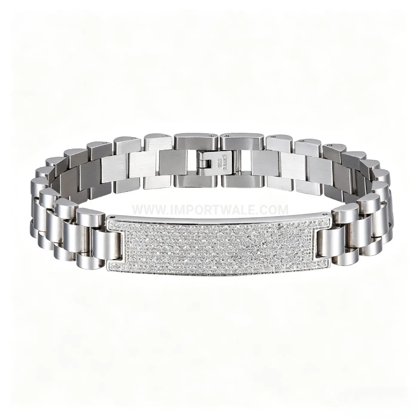 Classic Rhinestone Curved Plate Titanium Steel Unisex Chain Bracelet